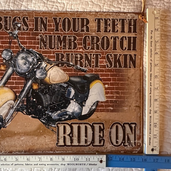 Vintage Motorcycle Sign Bugs In Your Teeth Numb Crotch Burnt Skin Ride On 16x12" - Picture 4 of 7